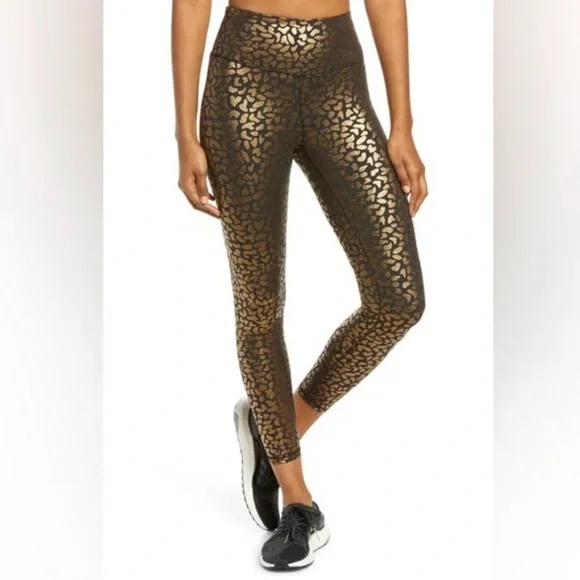 IVL Collective Gold Metallic Cheetah Animal Print Chi Chi Foil HW Leggings Sz 6 - Picture 8 of 10